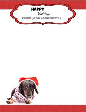 Free personalized stationery with a cute picture of a dog wearing a Santa hat