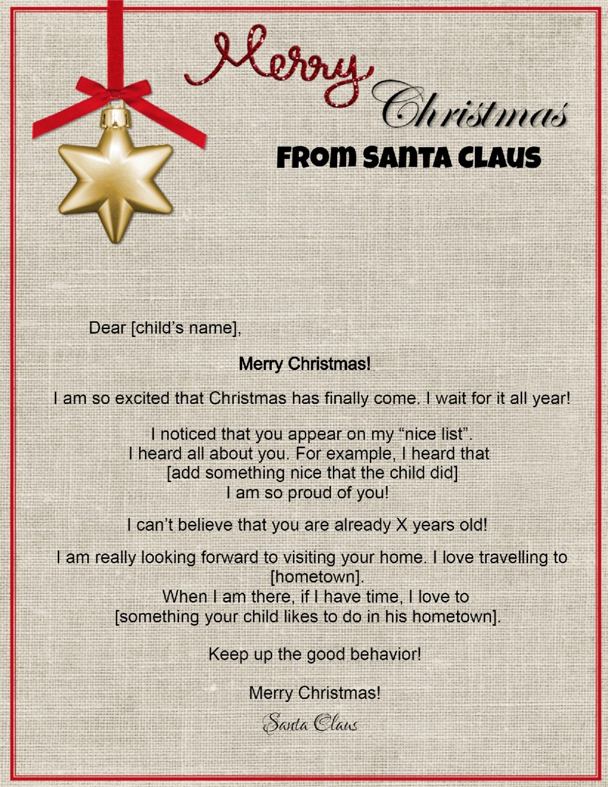 Free Printable Santa Letters To Child