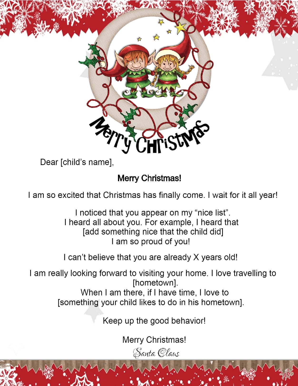 Letter To Santa Stationery Free Printable