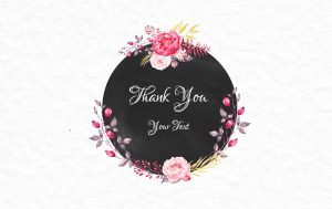 note card with chalkboard circle and pretty flowers