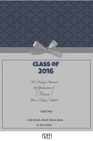 Free printable graduation announcement with blue patterned background