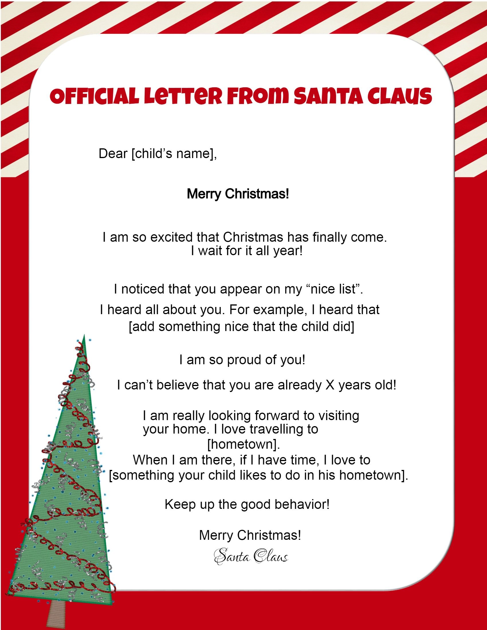 Letter From Santa Template Printable Free Free Printable Templates