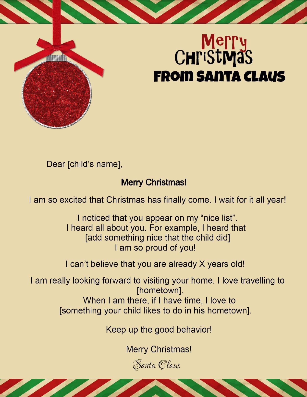 Free Template For Letter From Santa To Print Printable Templates