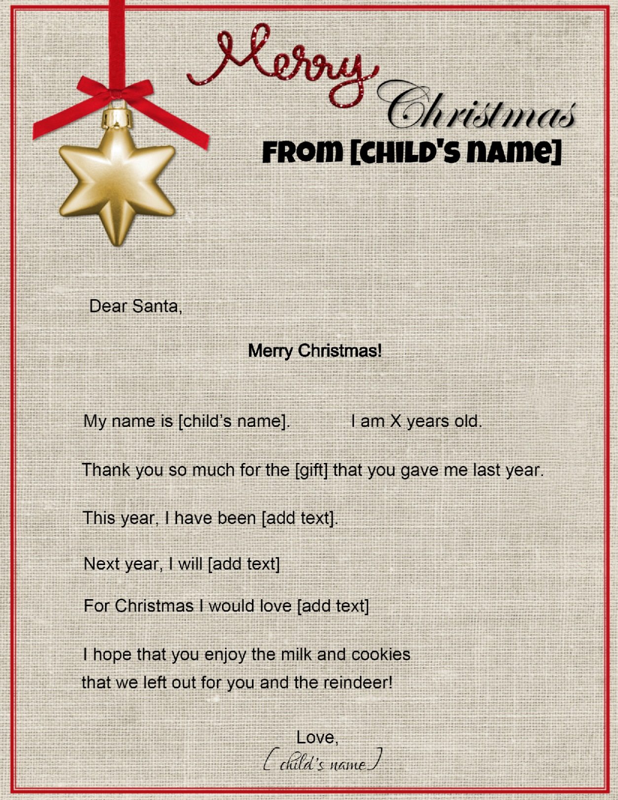 Free Letter To Santa