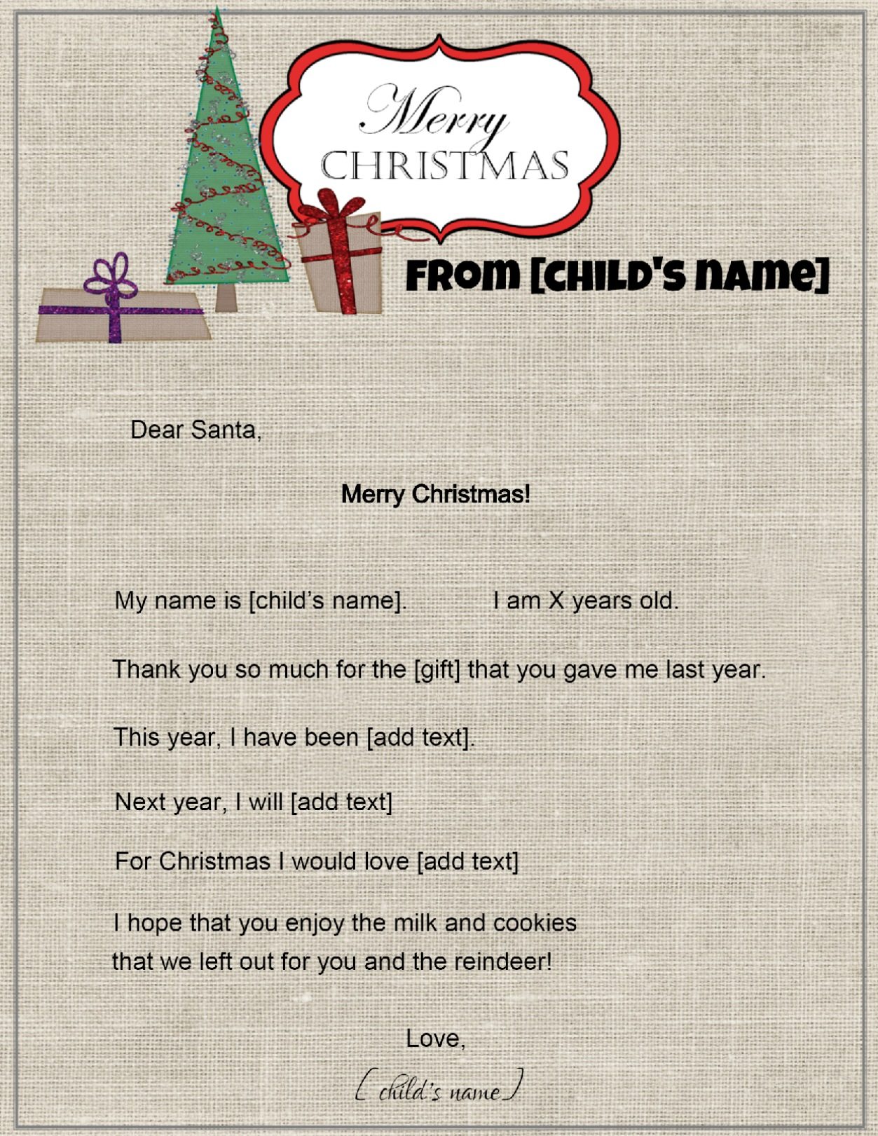 Free Letter To Santa